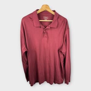 LL Bean Mens size XL Regular Fit Henley Long Sleeve Polo Shirt 262175 Maroon